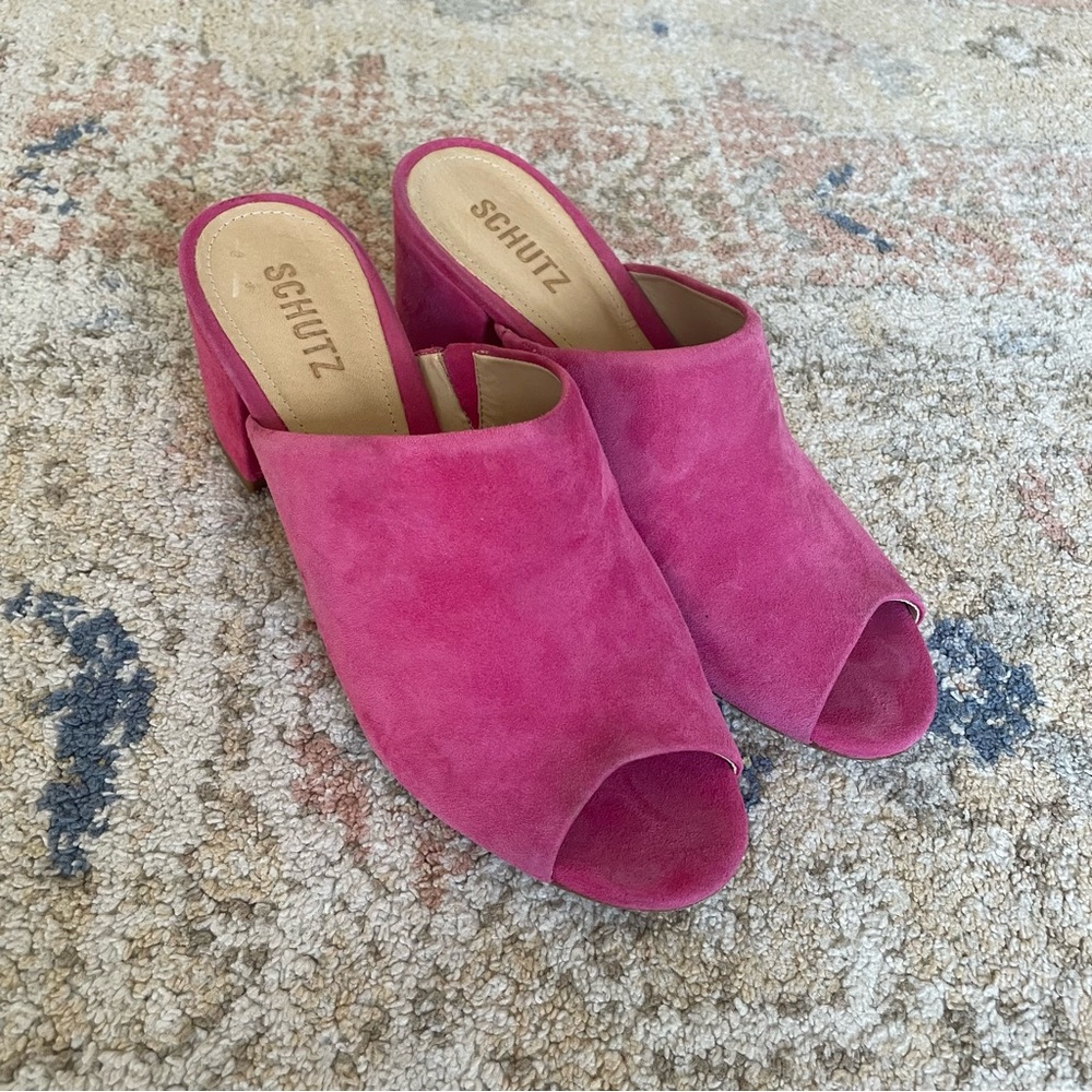 SCHUTZ Fuchsia Suede Mules